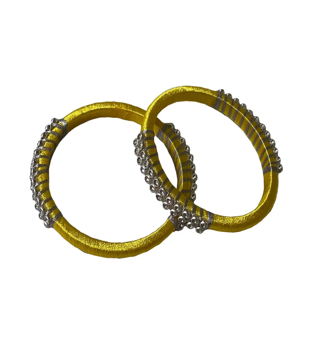 Silk Thread Bangle Yellow and Silver - Pattupavadai.com