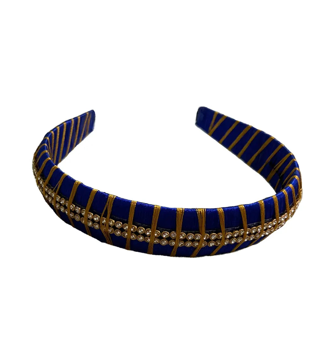 Silk Thread Headband 2Line Stones Blue - Pattupavadai.com