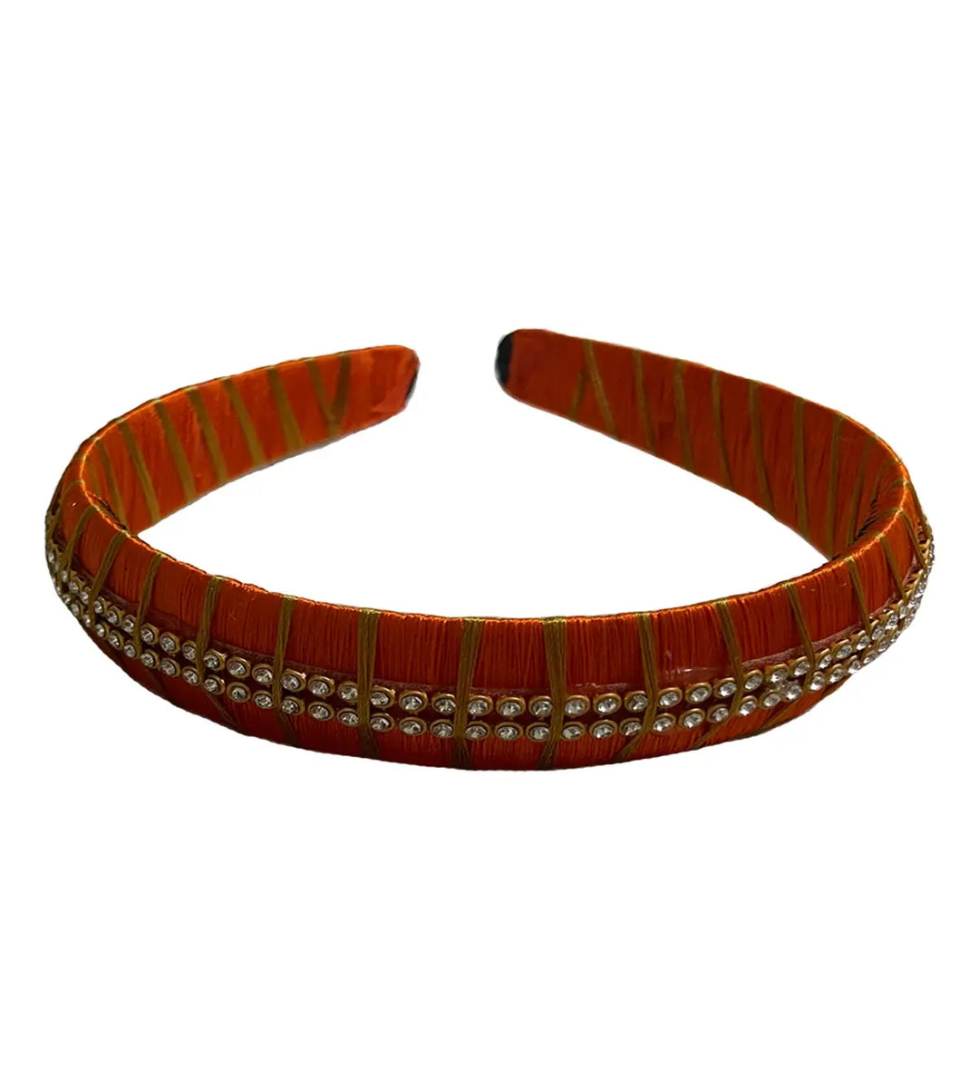 Silk Thread Headband 2Line Stones Orange - Pattupavadai.com