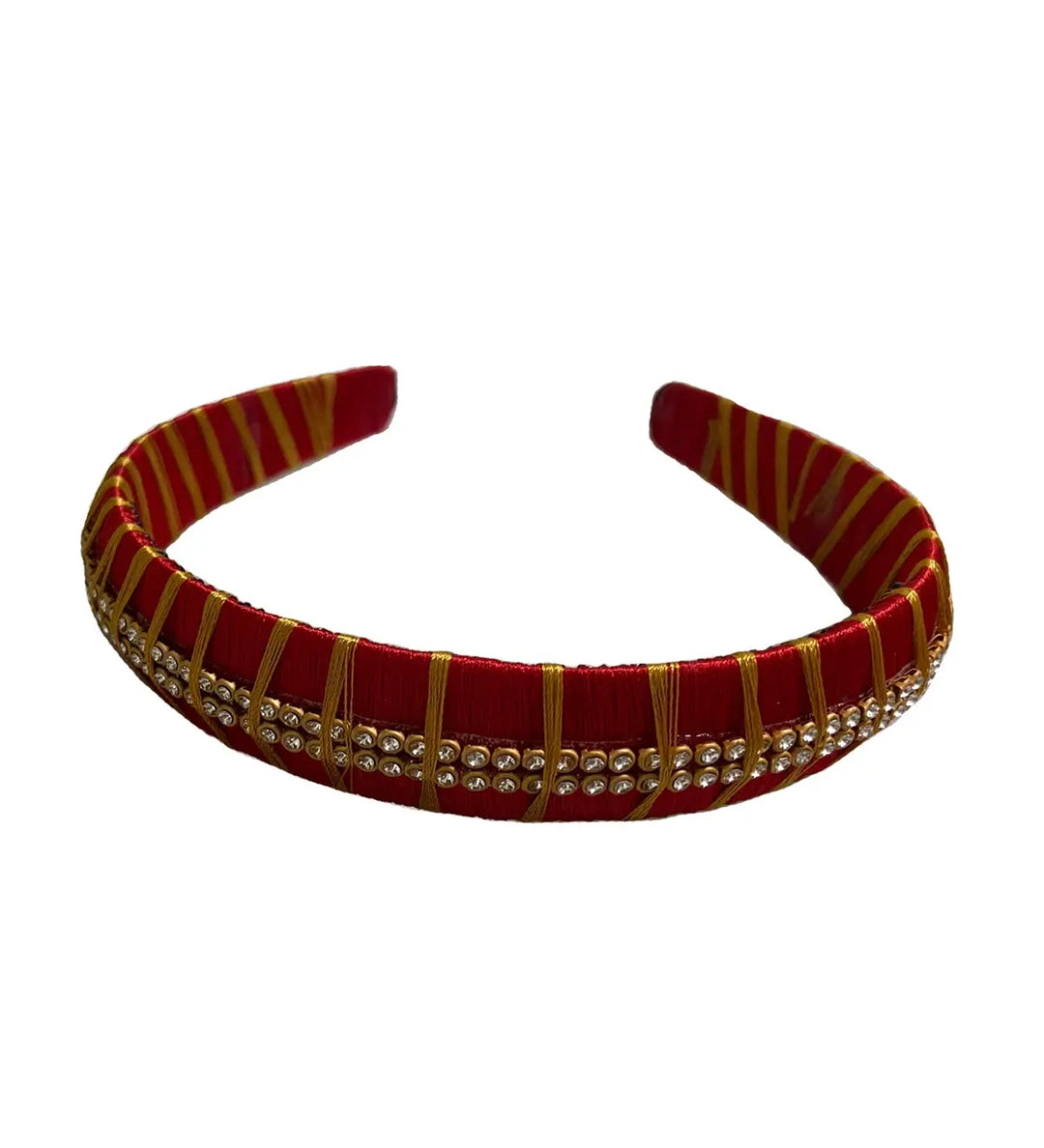 Silk Thread Headband 2line stones Red - Pattupavadai.com
