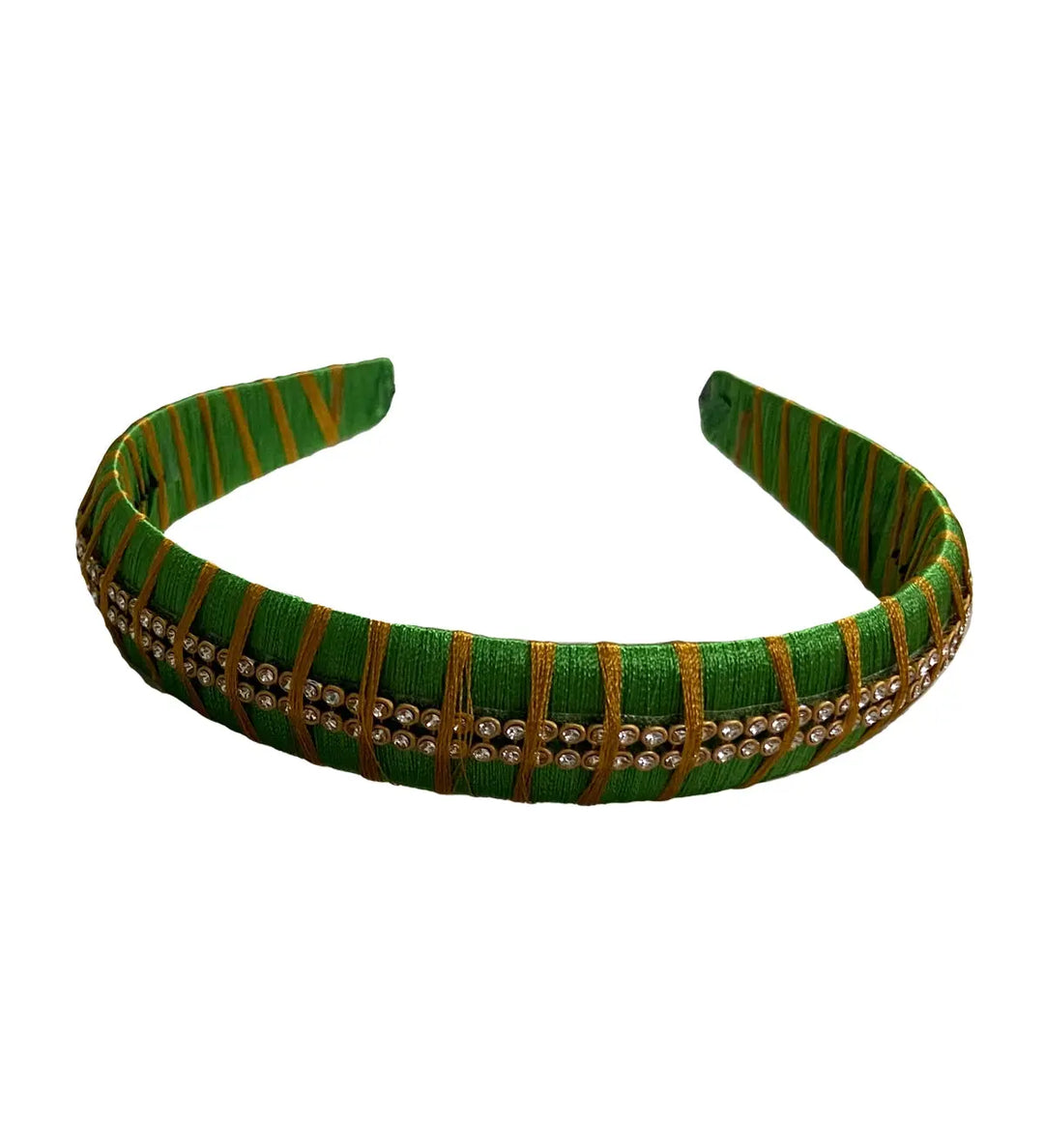 Silk Thread Headband twoline stones Green - Pattupavadai.com