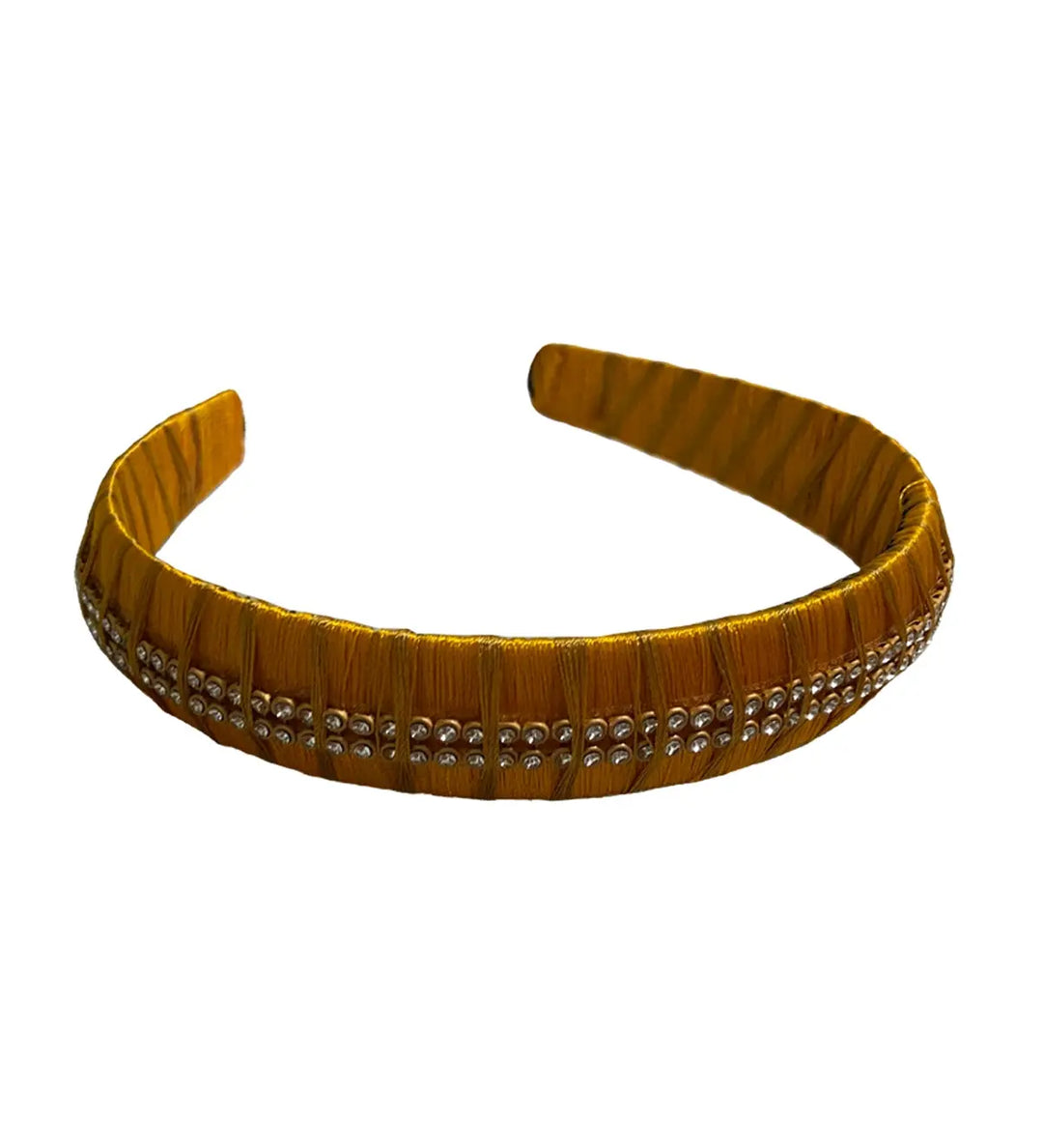 Silk Thread Headband twoline stones Yellow - Pattupavadai.com