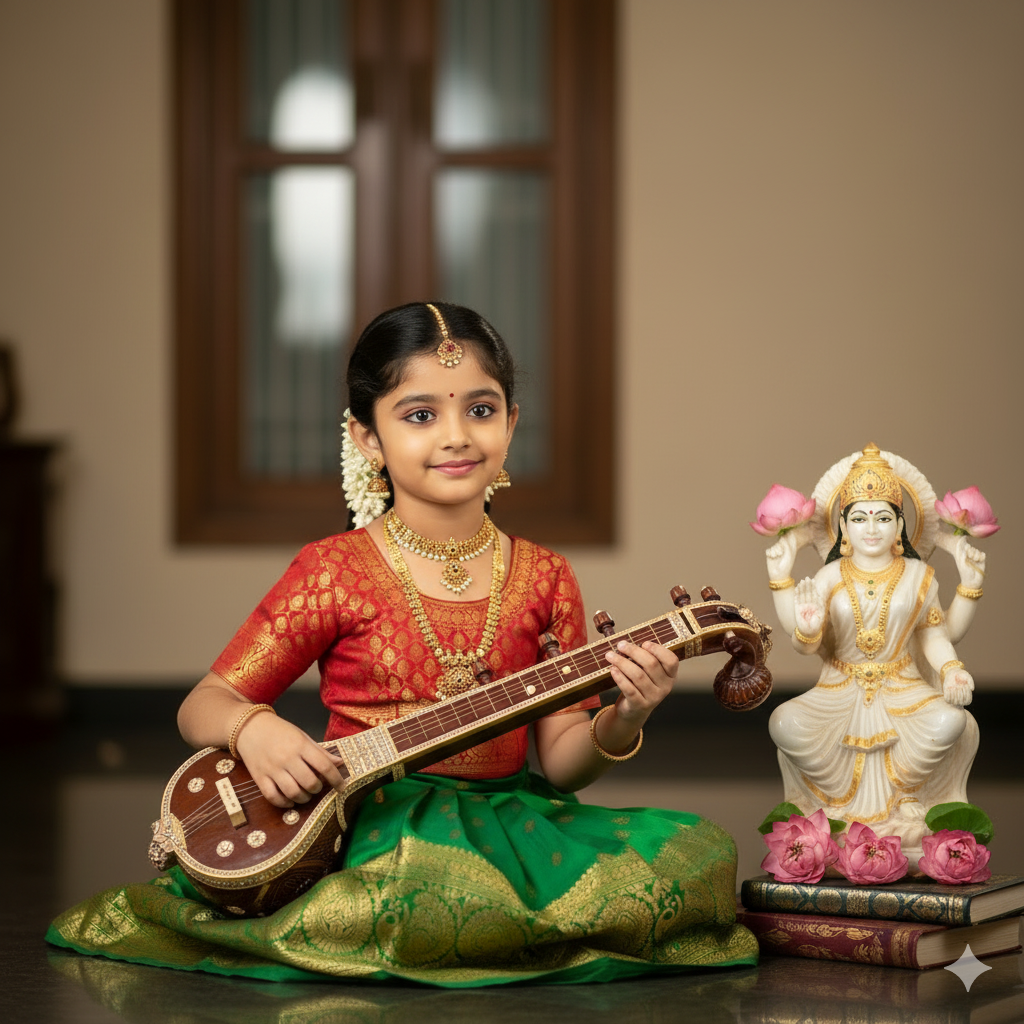 Celebrate Saraswathi Pooja & Vijaya Dashami with Adorable PattuPavadai for Your Little Princess