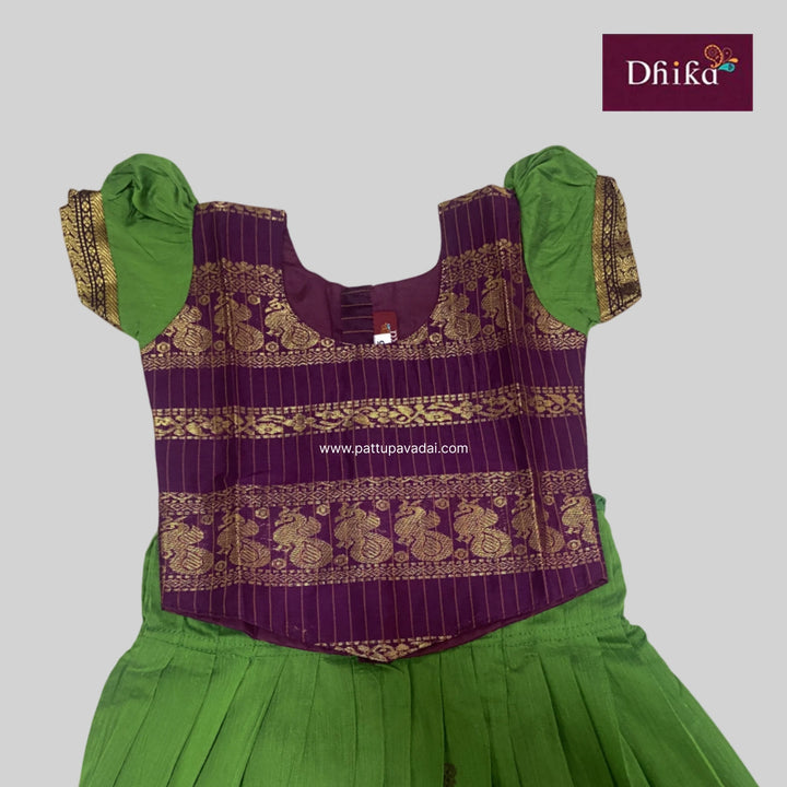 Kalyani cotton green and purple skirt and top