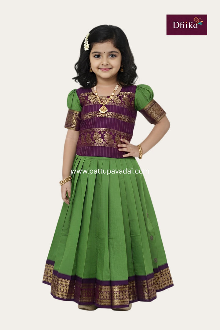 Kalyani cotton green and purple skirt and top