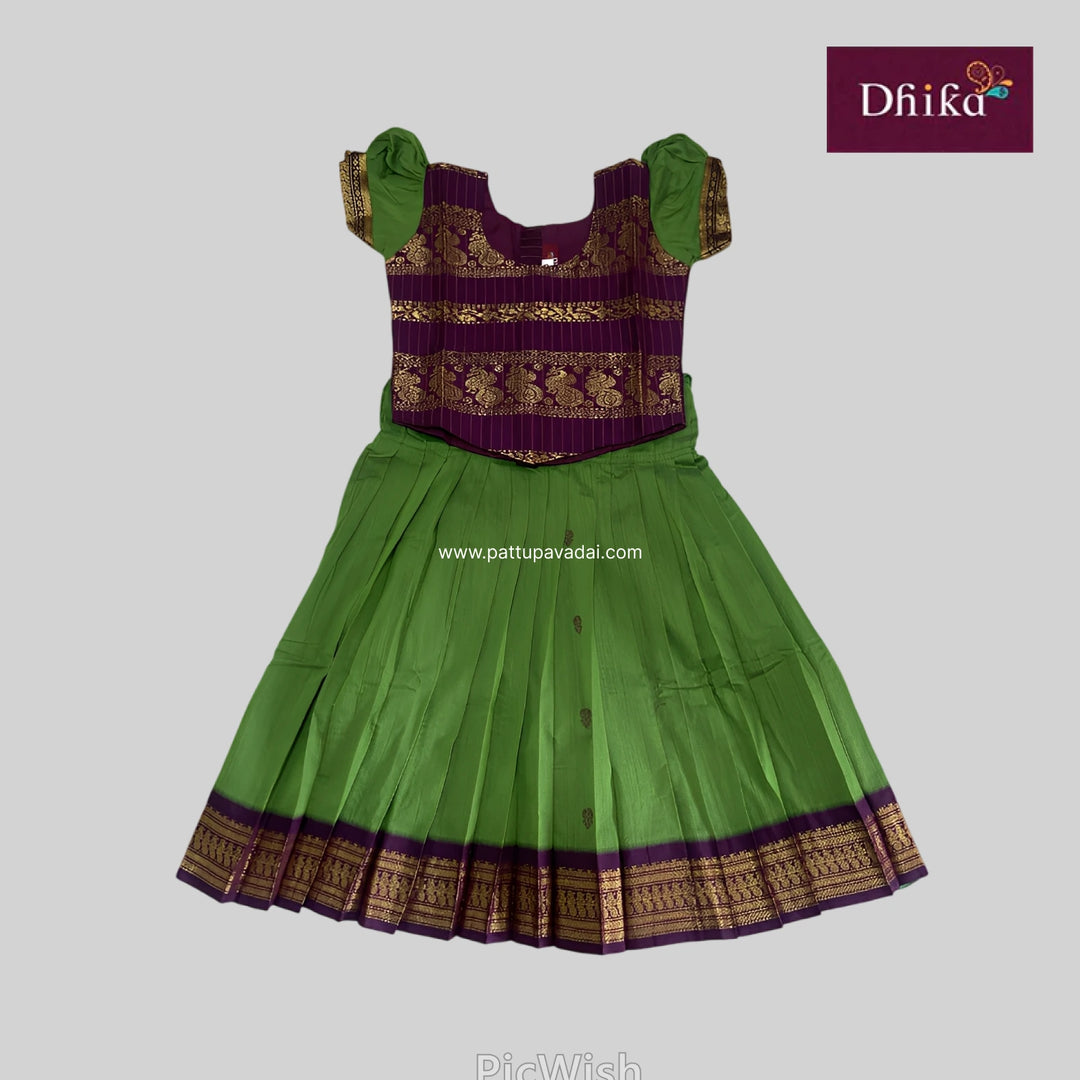 Kalyani cotton green and purple skirt and top