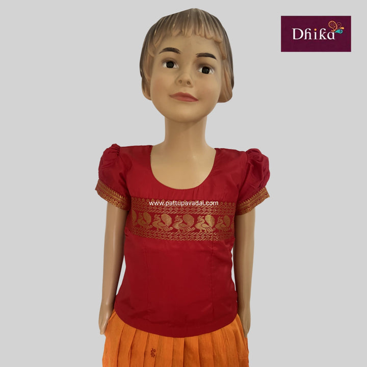 Kids Kalyani Cotton Red and yellow  skirt and top