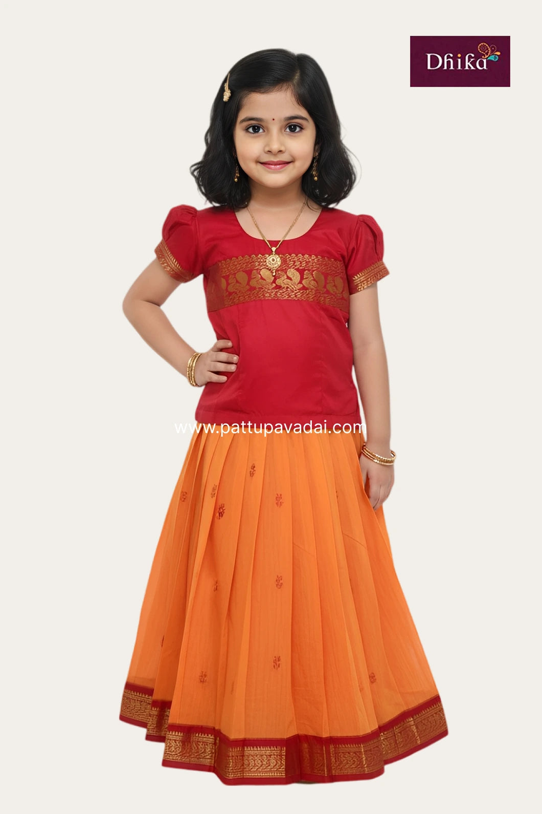 Kids Kalyani Cotton Skirt and Top – Red & Yellow | Traditional Outfit for Girls