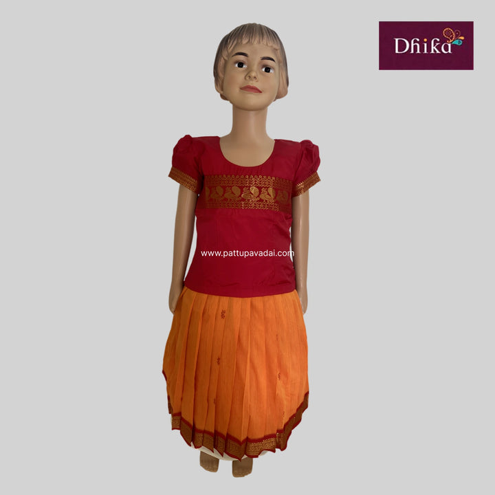 Kids Kalyani Cotton Red and yellow  skirt and top