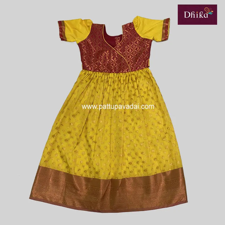 Yellow and Red Blue Silk Long Gown - Pattupavadai.com