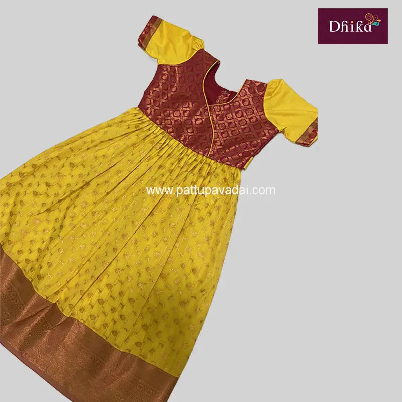 Yellow and Red Blue Silk Long Gown - Pattupavadai.com