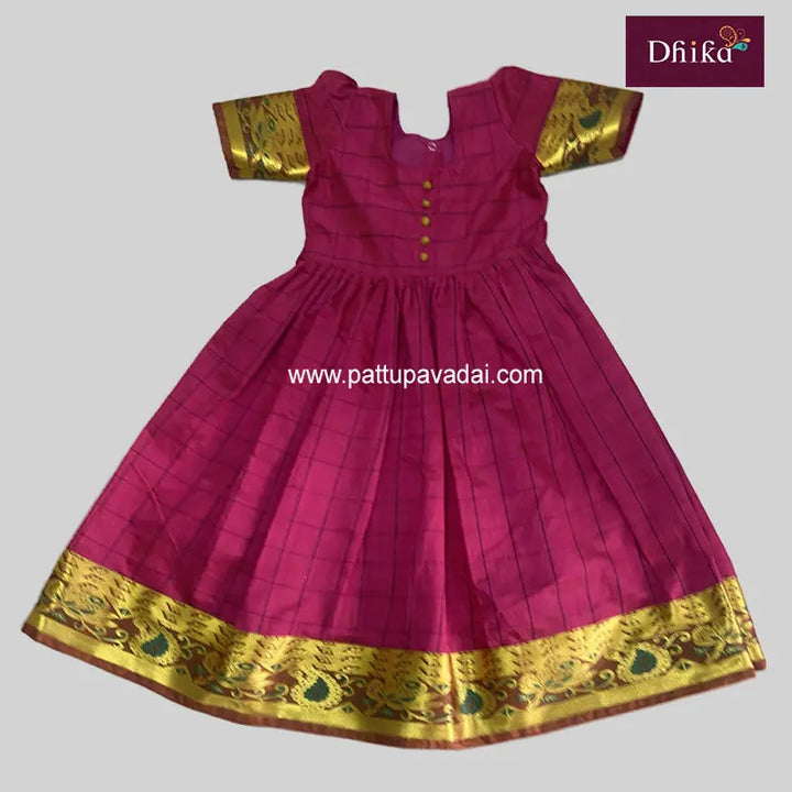 Dupion Long Gown Pink and Golden - Pattupavadai.com