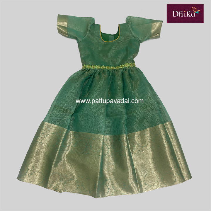 Green Tissue Banarasi Long Gown - Pattupavadai.com