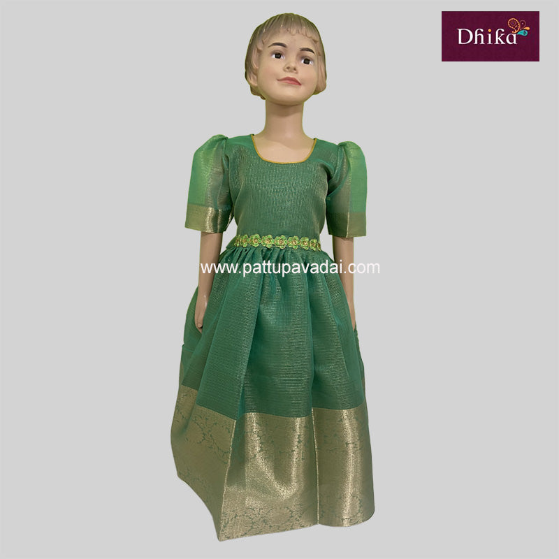 Green Tissue Banarasi Long Gown - Pattupavadai.com