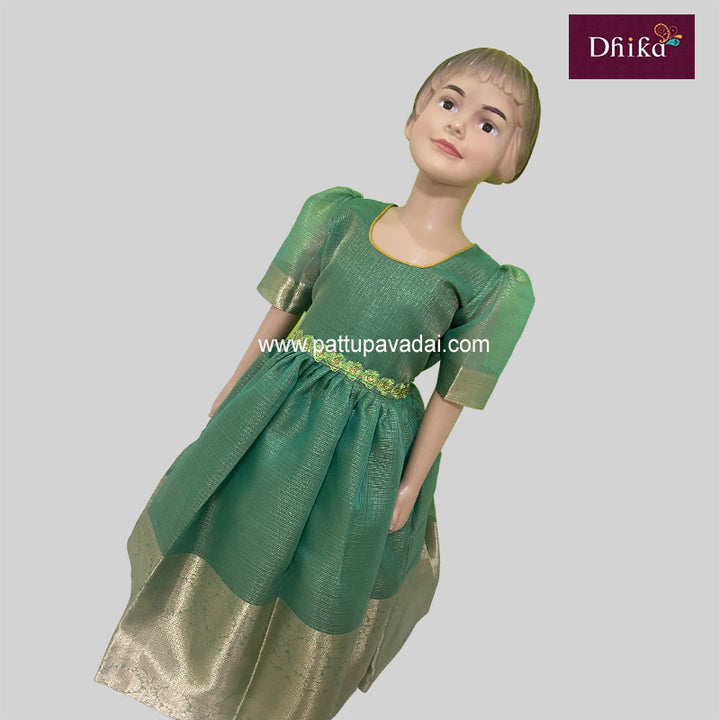 Green Tissue Banarasi Long Gown - Pattupavadai.com