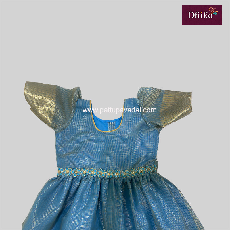 Blue Tissue Banarasi Long Gown - Pattupavadai.com