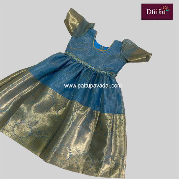 Blue Tissue Banarasi Long Gown - Pattupavadai.com