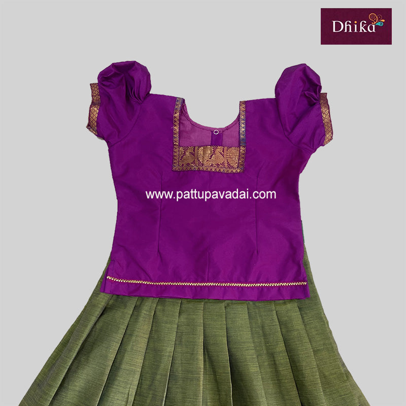 Chettinad Cotton Pavadai Sattai Parrot Green and Magenta - Pattupavadai.com