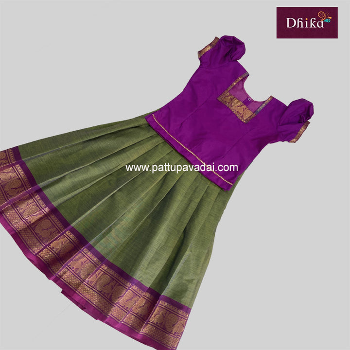 Chettinad Cotton Pavadai Sattai Parrot Green and Magenta - Pattupavadai.com