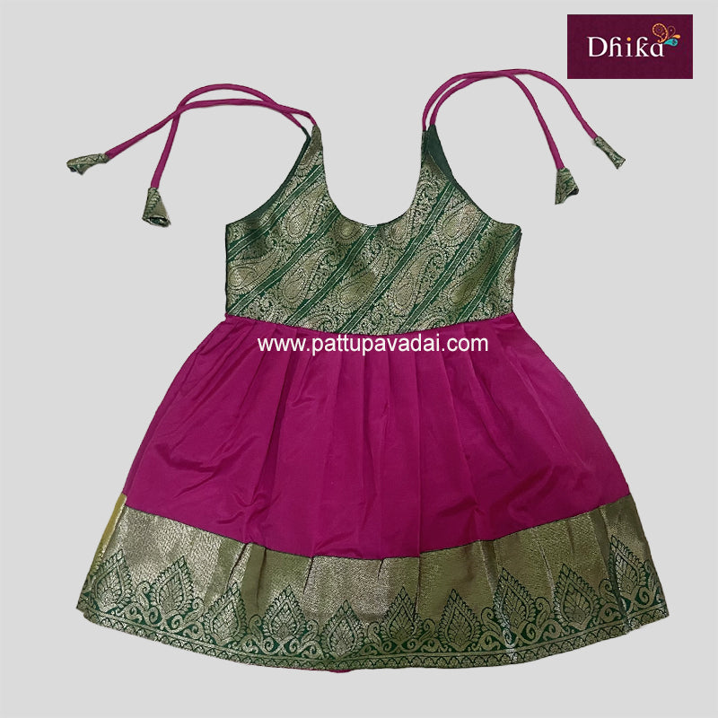 Silk Frock Green and Pink - Pattupavadai.com