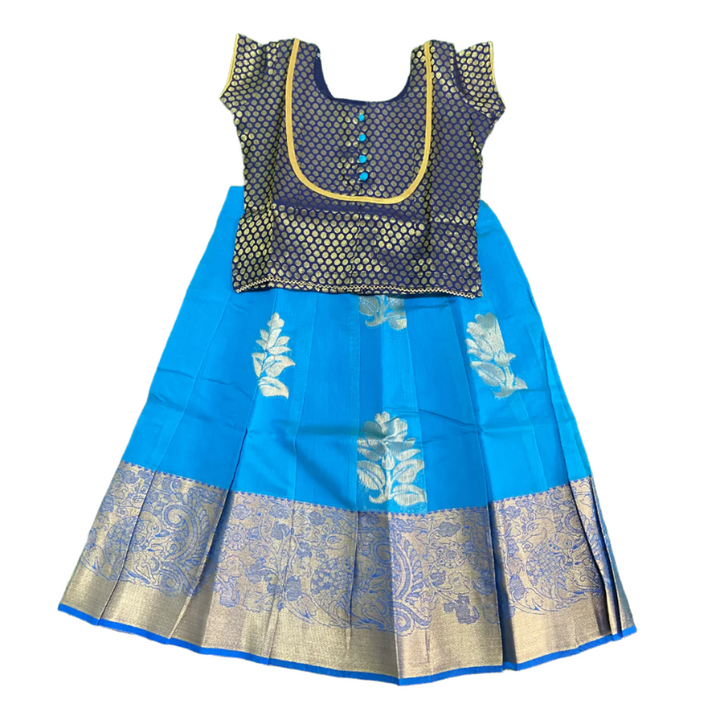 Silk Cotton Pavadai Sattai Sky Blue and Navy Blue