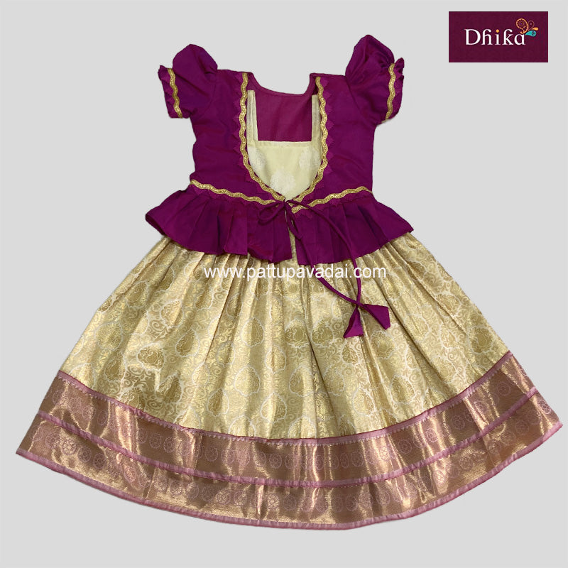 Cream Magenta Silk Long Gown for Girls - Elegant Festive Party Wear