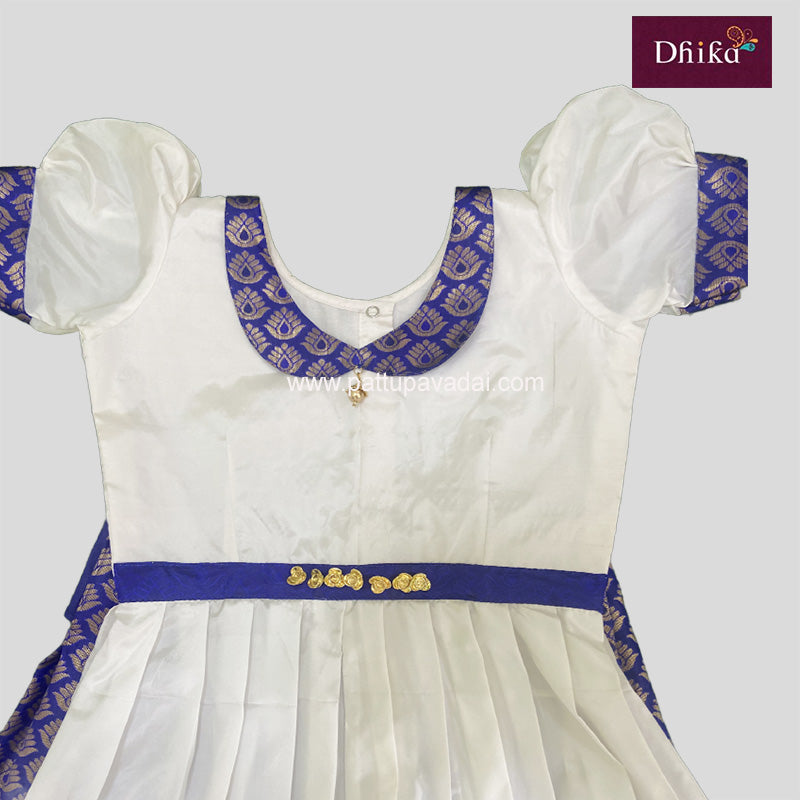 Silk Pavadai Royal Blue and White