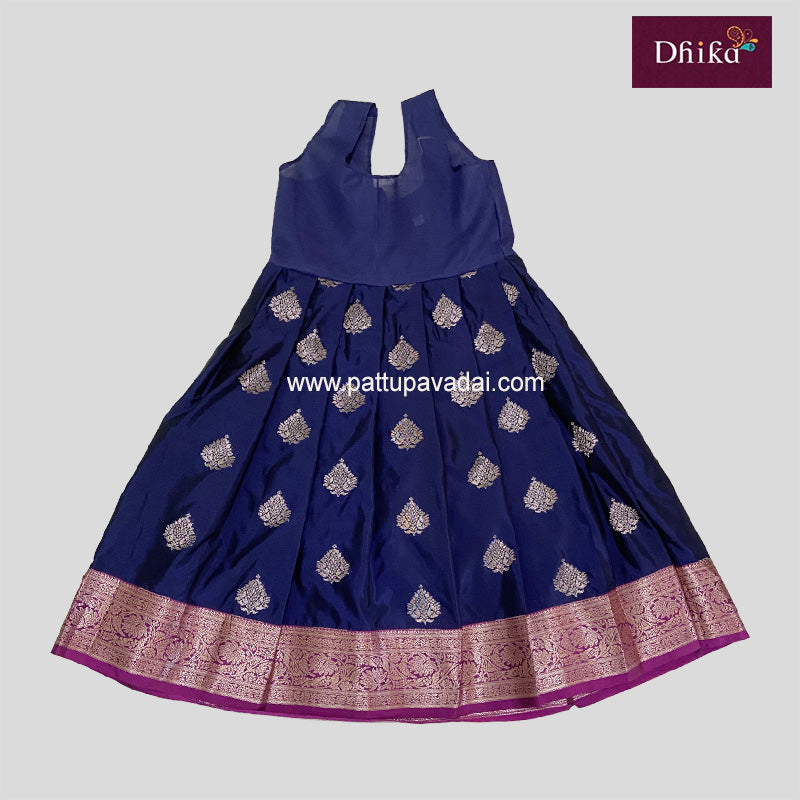 Soft Silk Pavadai Navy Blue with Magenta