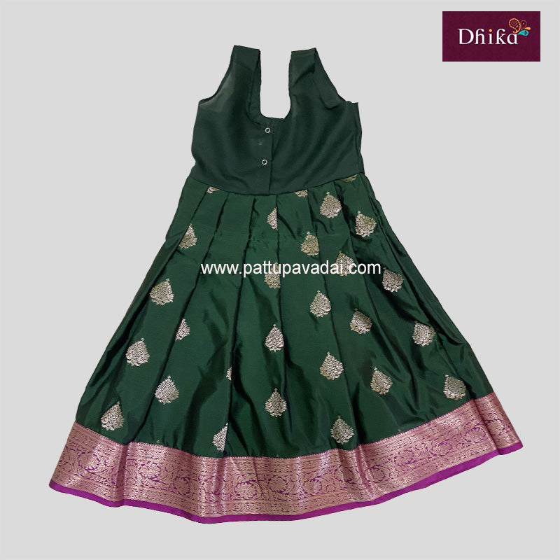 Soft Silk Pavadai Dark Green with Magenta