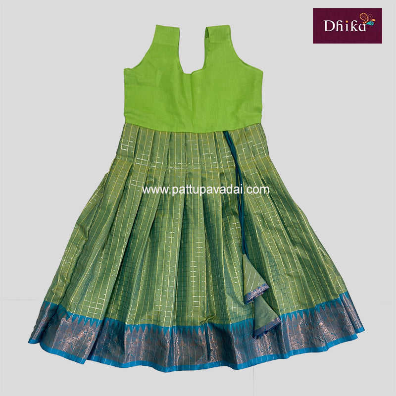 Semi Silk Pattu Pavadai Mint Green with Peacock Blue