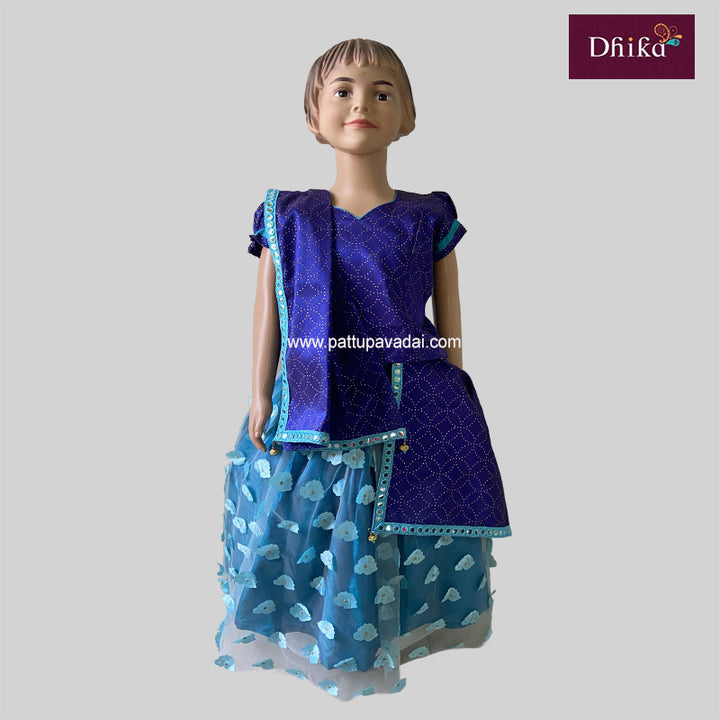 Netted Sky Blue and Blue Lehenga | Kids Traditional Lehenga Set Online