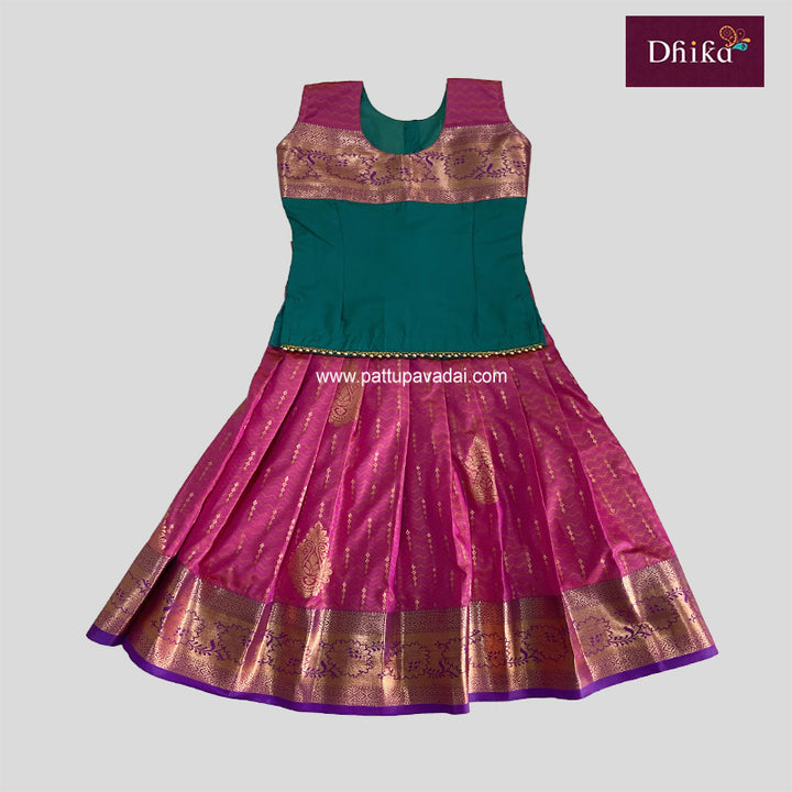 Pink and Rama Green Silk Pavadai