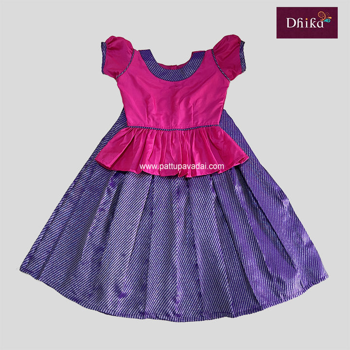 Violet and Pink Silk Cotton Pavadai Set – Traditional Skirt and Top for Kids