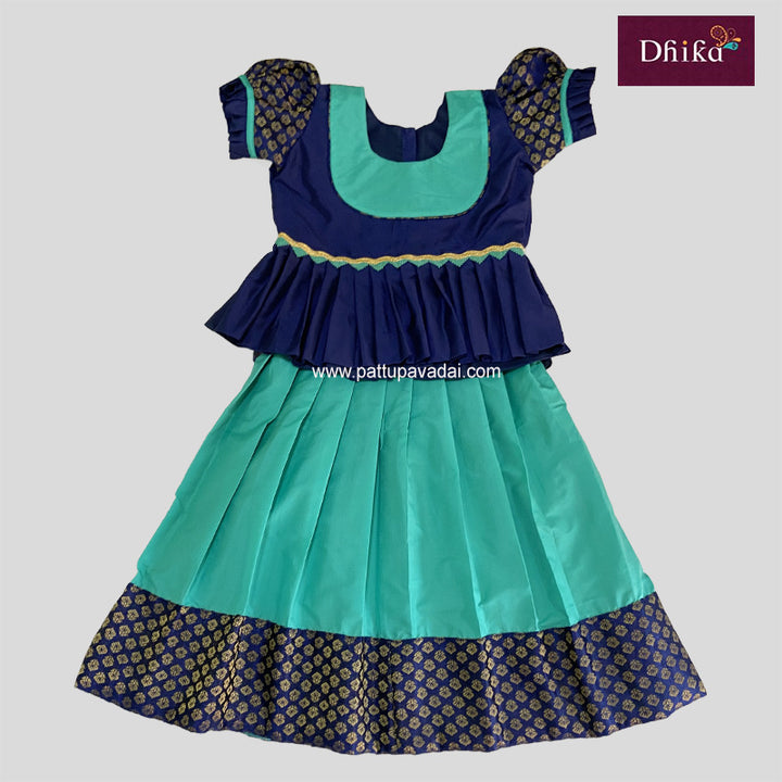 Kids Sea Green and Navy Blue Skirt and Top – Traditional Cotton Occasion Wear