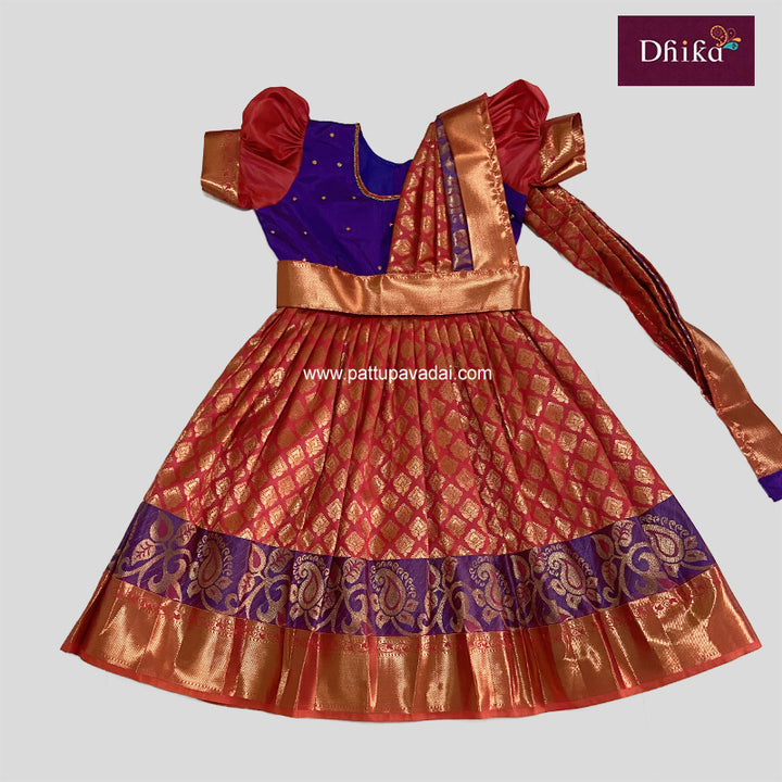 Semi Kanchi Pattu Gown Dress Orange and Violet