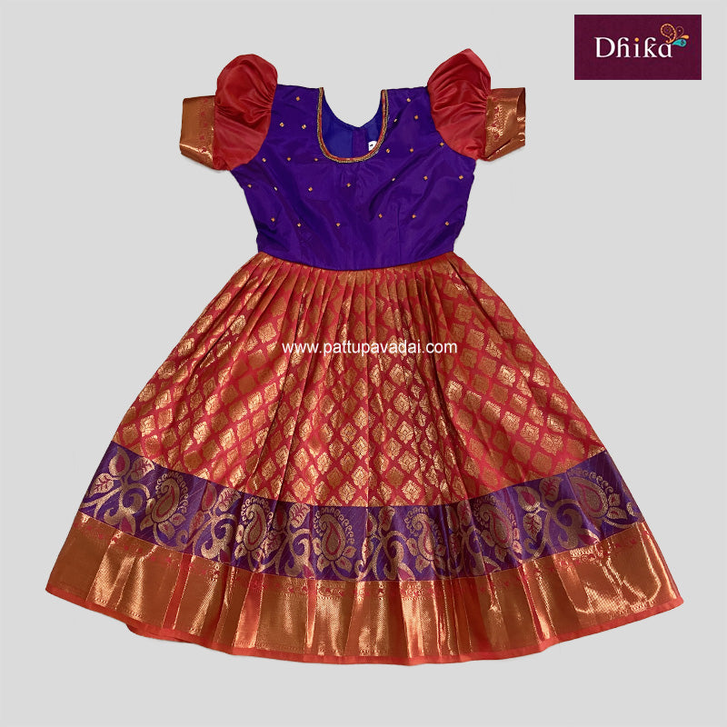 Semi Kanchi Pattu Gown Dress Orange and Violet