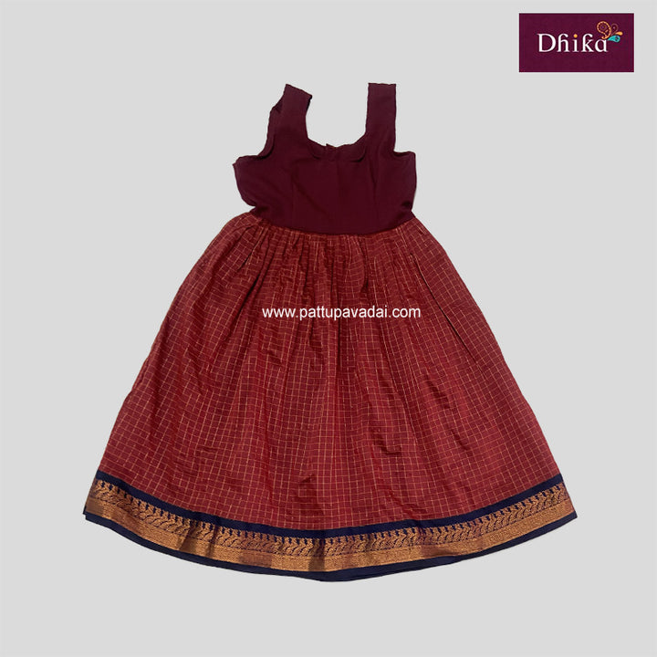 Kalyani Cotton Pavadai Sattai Red and Navy Blue