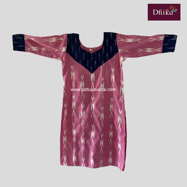 Baby Pink Ikkat Cotton Kurti – Soft & Breathable Traditional Wear for Women
