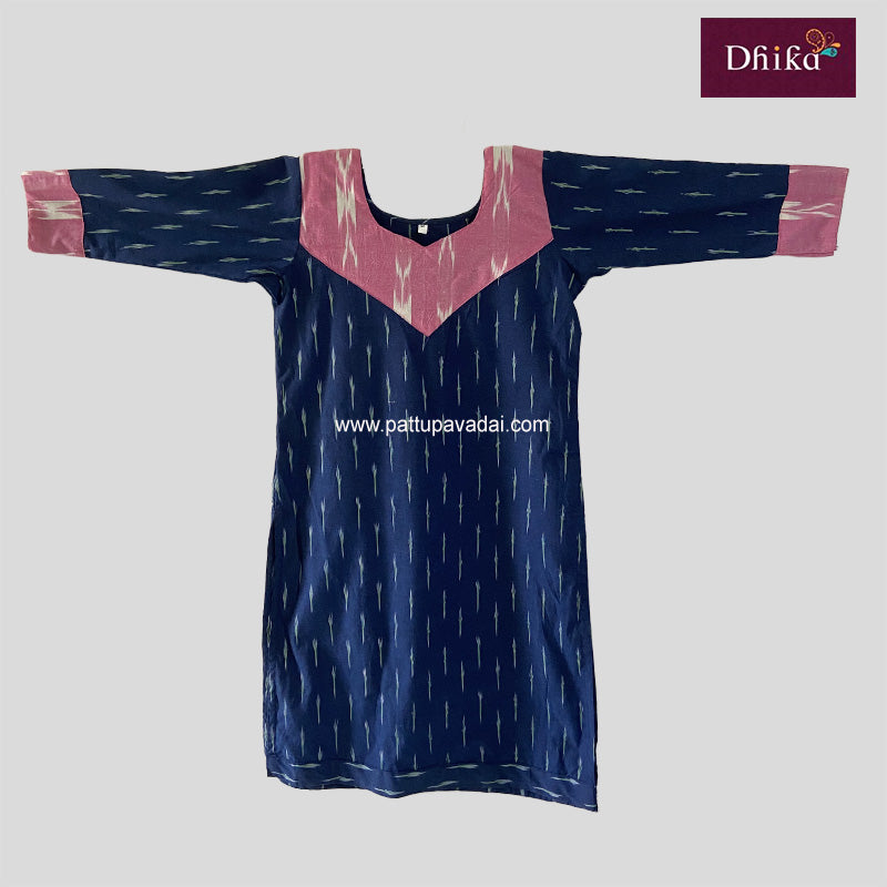 Navy Blue Ikkat Cotton Kurti – Soft & Breathable Traditional Wear for Women