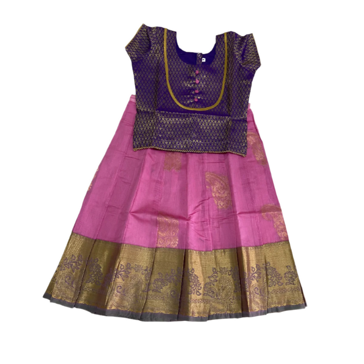 Silk Cotton Pavadai Sattai Pink and Violet