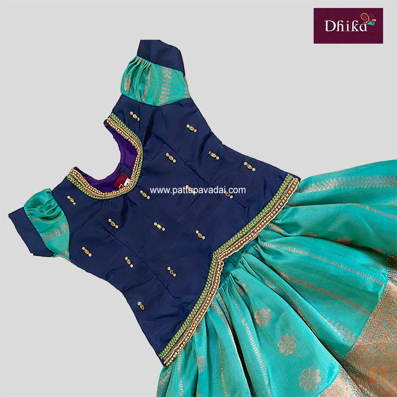 Pure Kanchipuram Pattu Pavadai Sky Blue and Navy Blue