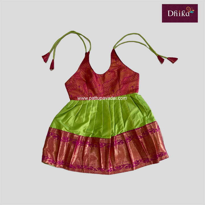 Magenta & Parrot Green Silk Frock for Kids – Elegant Festive Wear