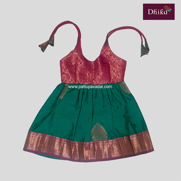 Ramagreen and Pink Silk Frock for Kids | Festive & Party Wear Dress