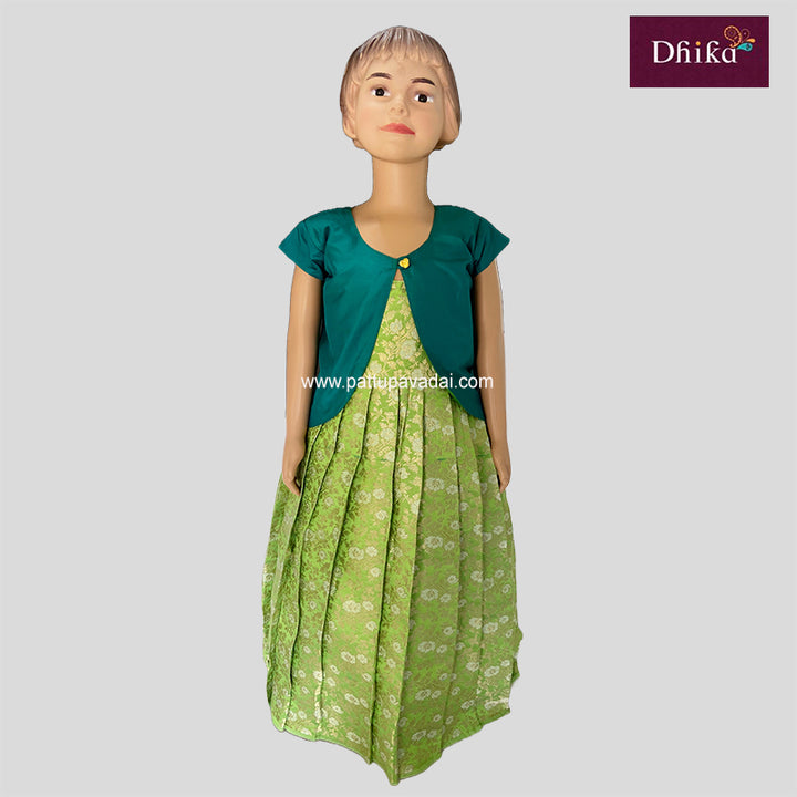 Pista Green Banarasi Silk Long Gown with Shrugs – Elegant Traditional Party Wear Gown