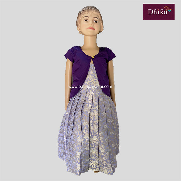 Lavender Banarasi Silk Long Gown with Shrugs – Elegant Traditional Party Wear Gown