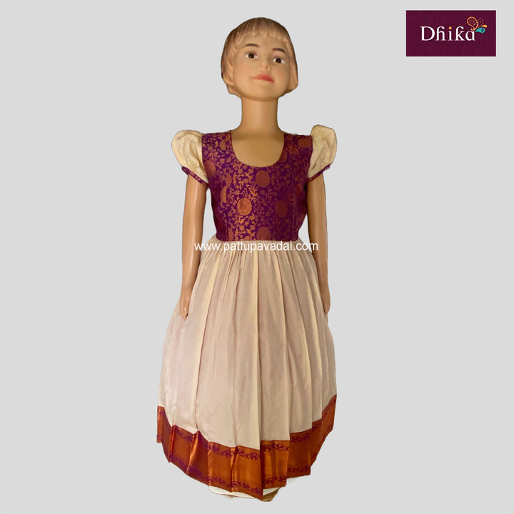 Cream and Magenta Silk Long Gown