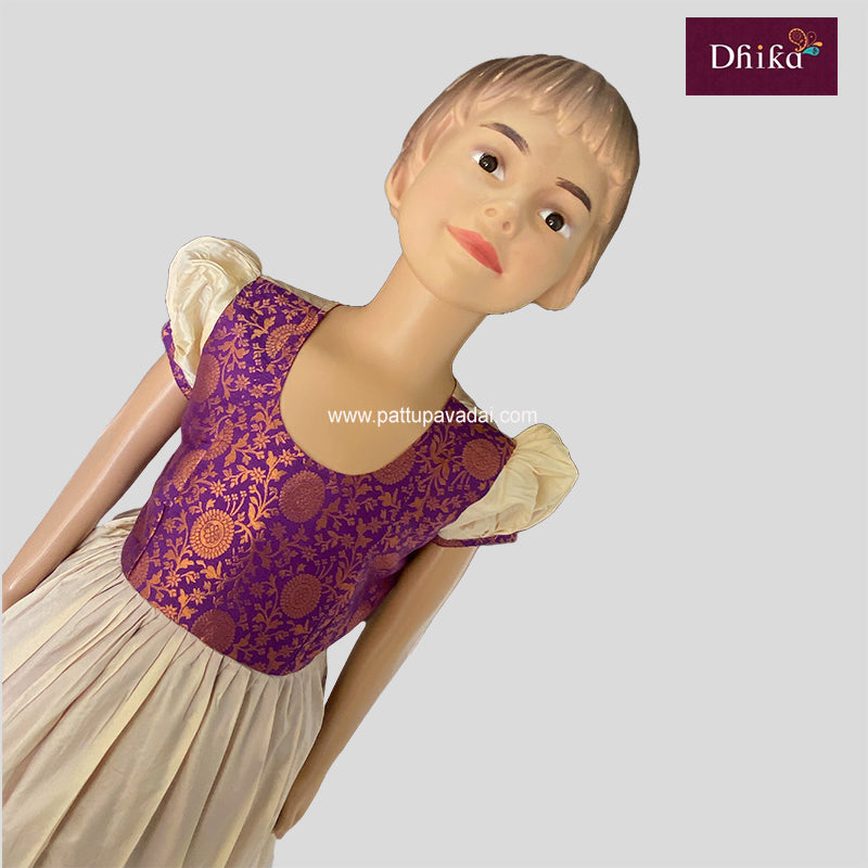 Cream and Magenta Silk Long Gown