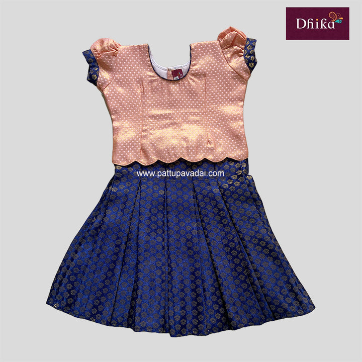 Peach and Navy Blue Designer Skirt and Top