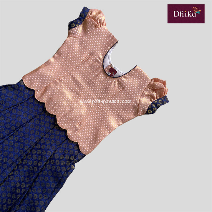 Peach and Navy Blue Designer Skirt and Top