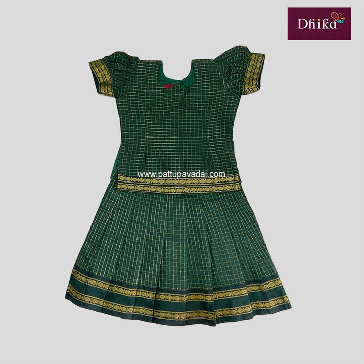 Cotton Pavadai Dark Green – Traditional Flared Cotton Skirt for Kids